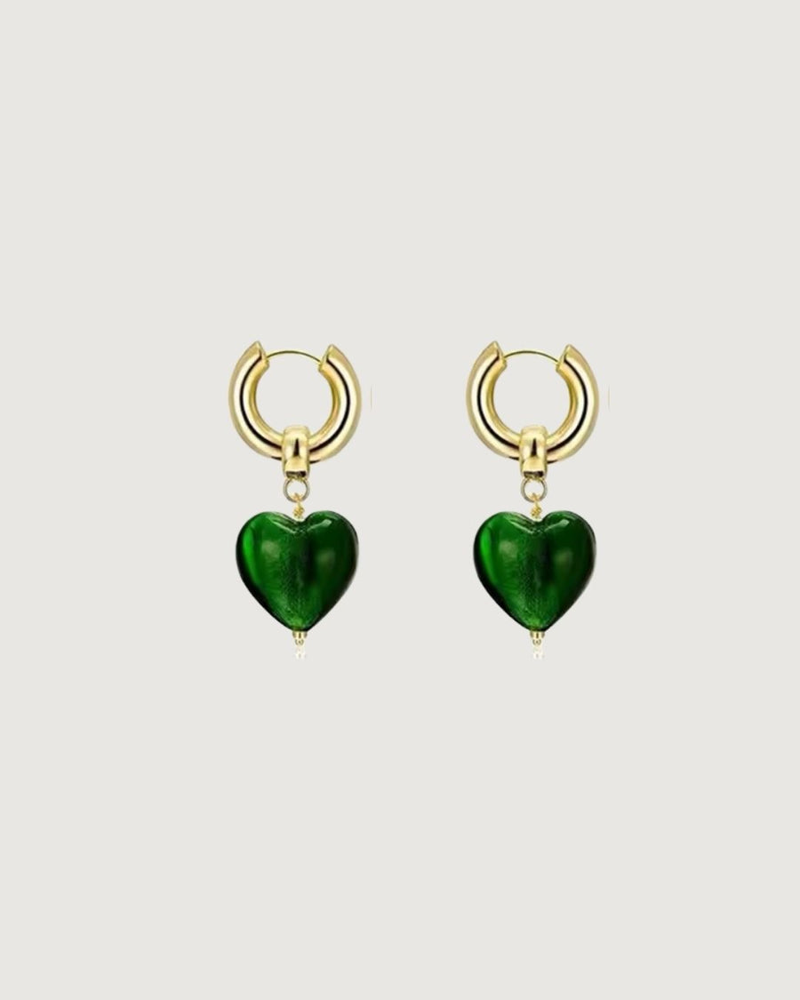 EMERALD DREAM HEART DROP EARRINGS GREEN - STUDIO JO STORE  