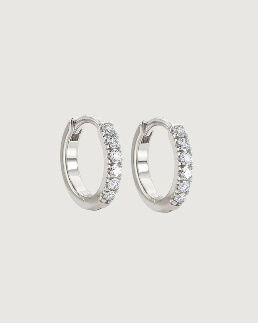 Crystal Huggie Hoop Earrings – 10mm Platinum Silver