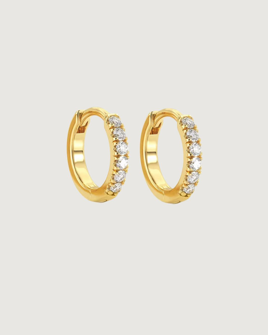 Crystal Huggie Hoop Earrings – 10mm 18K Gold
