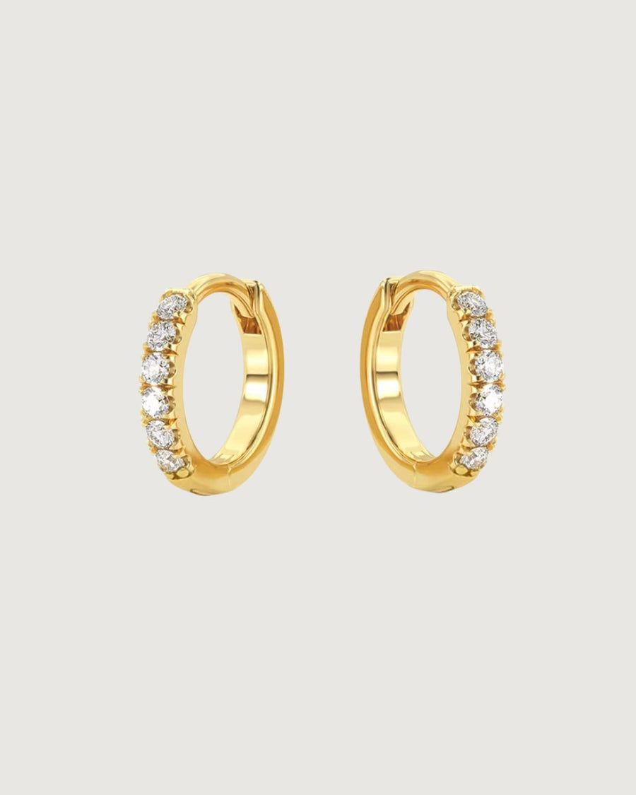 Crystal Huggie Hoop Earrings – 10mm 18K Gold