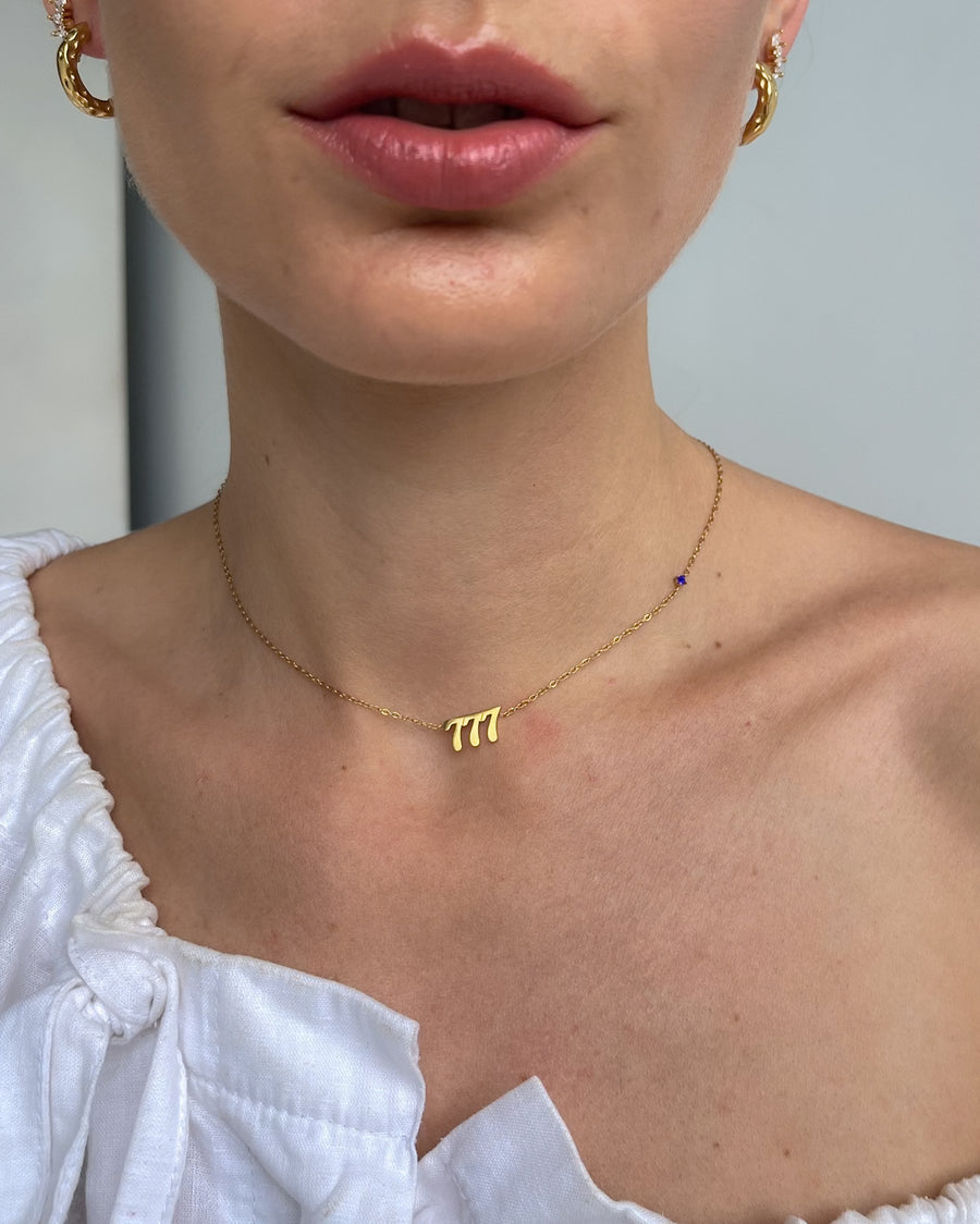 ANGEL NUMBER 777 CHOKER NECKLACE - LUCK - GOLD - STUDIO JO STORE  