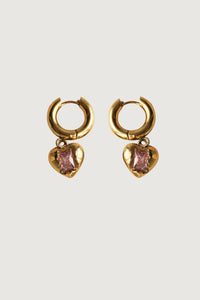 Thumbnail for GOLD HEART DROP EARRINGS PINK STONE