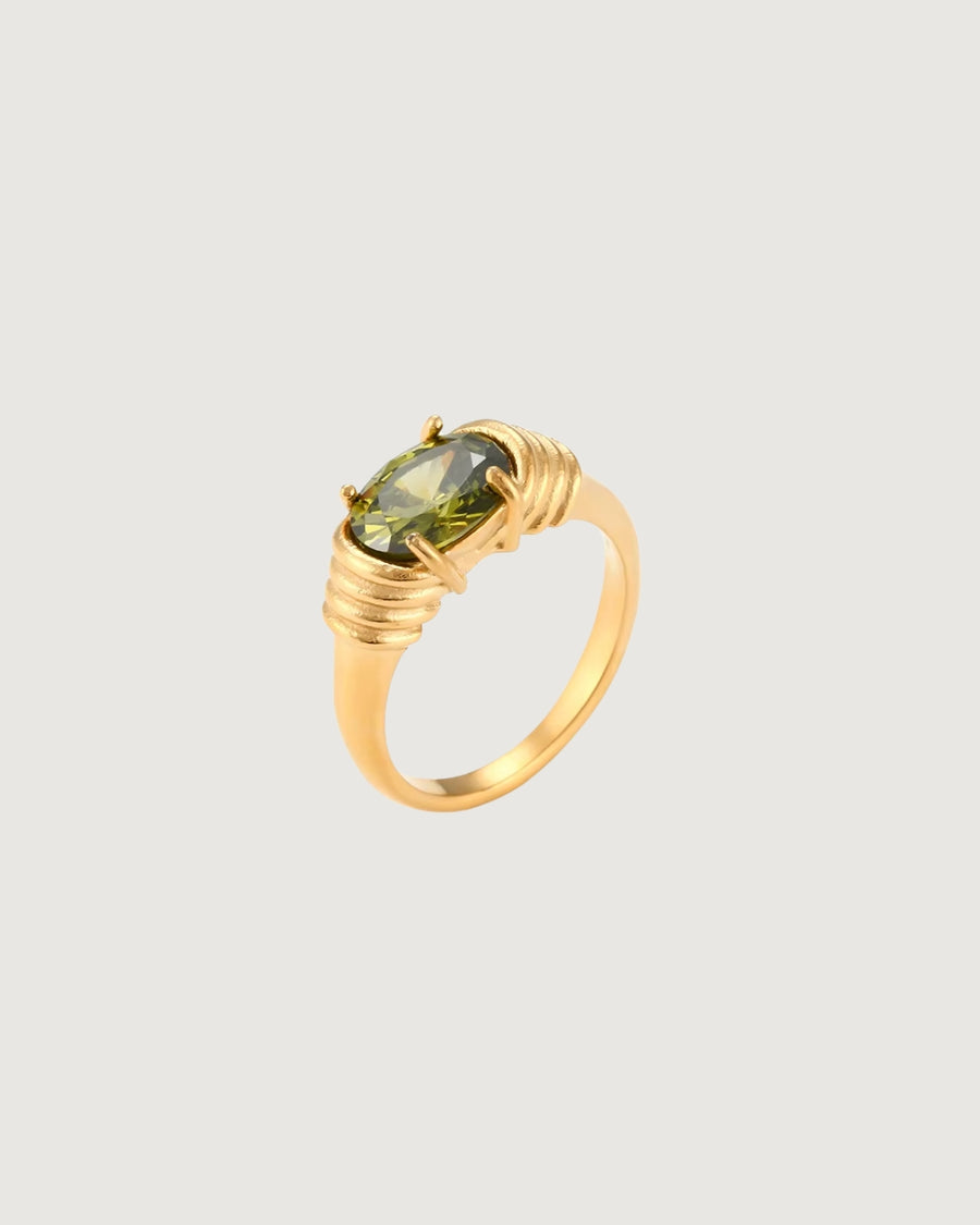 EMERALD GREEN VINTAGE RING 18K GOLD PVD - STUDIO JO STORE  