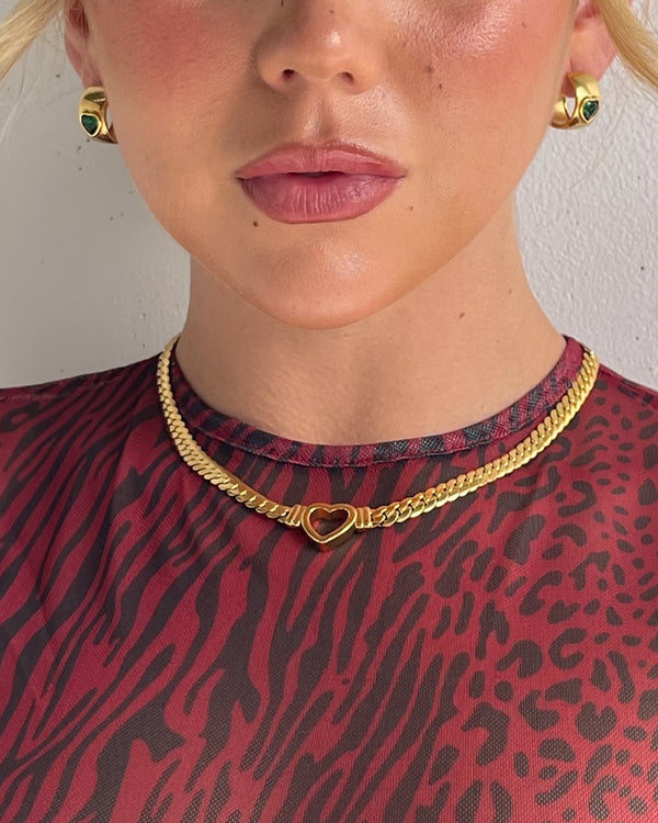 YOU ARE MINE HOLLOW HEART CHOKER CHAIN NECKLACE GOLD - STUDIO JO STORE  