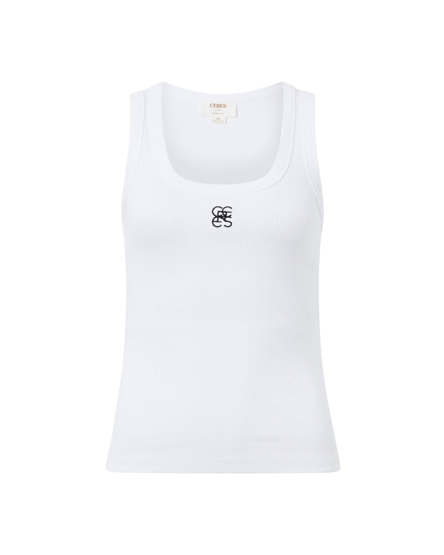 ZOE CONTOUR RIB SCOOP TANK WHITE - STUDIO JO STORE  