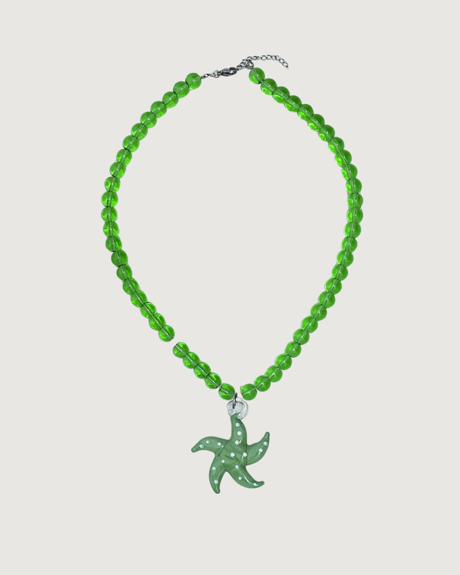 HANDMADE GLAZED STARFISH PENDANT NECKLACE - GREEN GLASS BEADS - STUDIO JO STORE  