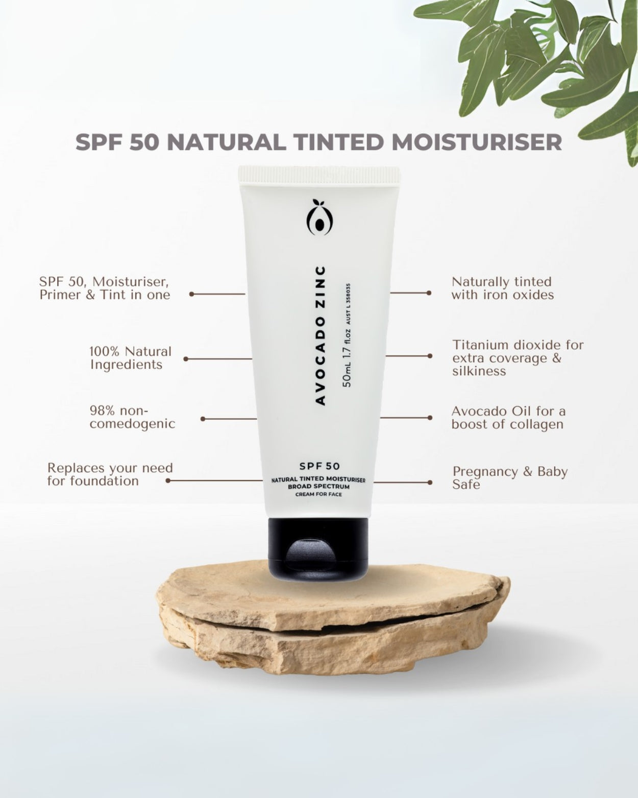 AVOCADO ZINC - SPF 50 NATURAL TINTED MOISTURISER - STUDIO JO STORE  