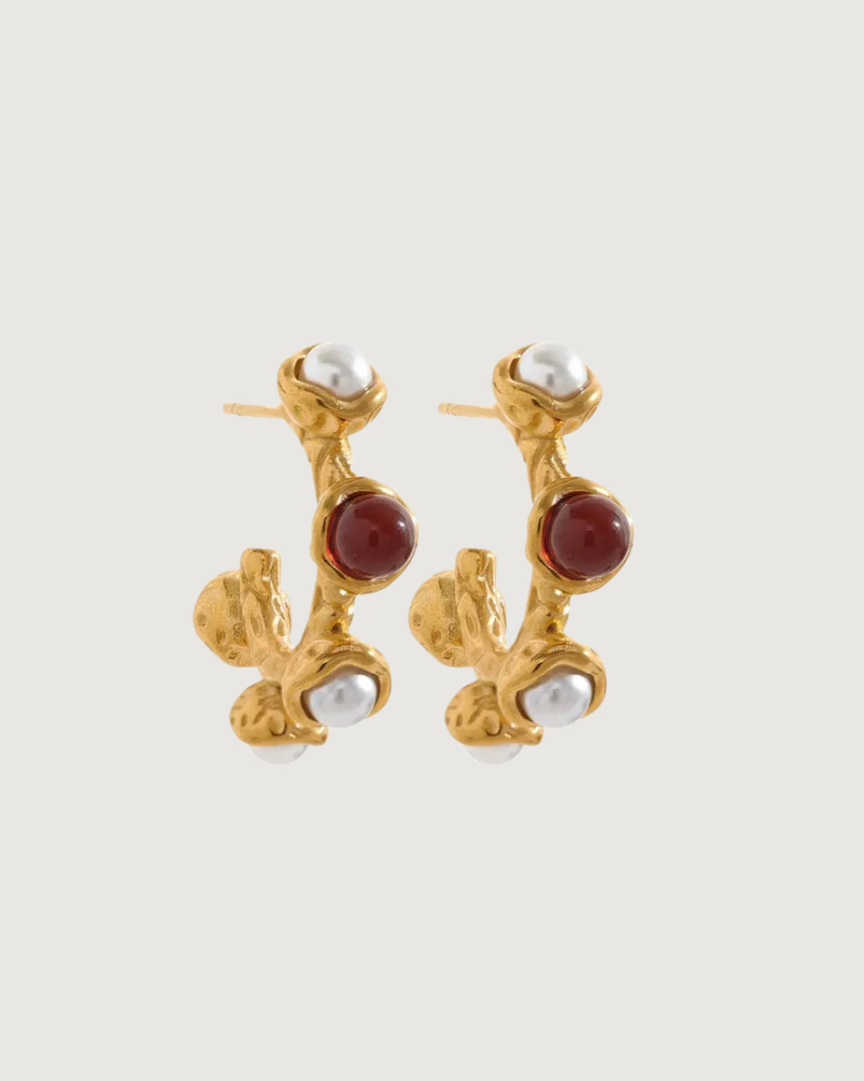 Textured Pearl & Stone Stud Hoops - STUDIO JO STORE  