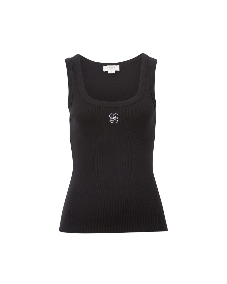 ZOE CONTOUR RIB SCOOP TANK BLACK - STUDIO JO STORE  
