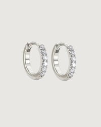Thumbnail for CRYSTAL HUGGIE HOOP EARRINGS 8MM SILVER - STUDIO JO STORE  