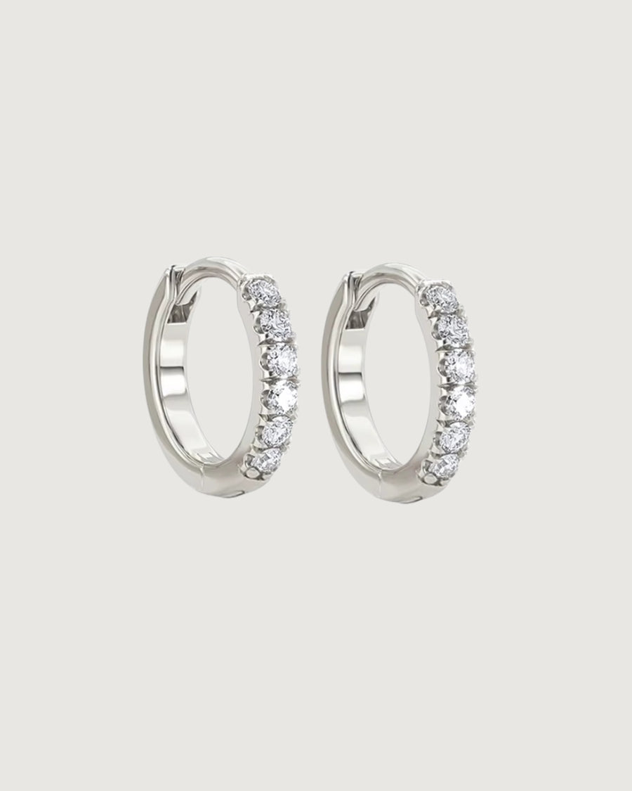 CRYSTAL HUGGIE HOOP EARRINGS 8MM SILVER - STUDIO JO STORE  