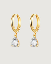 Thumbnail for PEAR-CUT CRYSTAL DANGLE HOOP EARRINGS 18K GOLD PVD - STUDIO JO STORE  