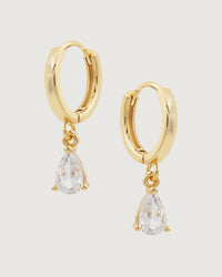 Thumbnail for PEAR-CUT CRYSTAL DANGLE HOOP EARRINGS 18K GOLD PVD - STUDIO JO STORE  