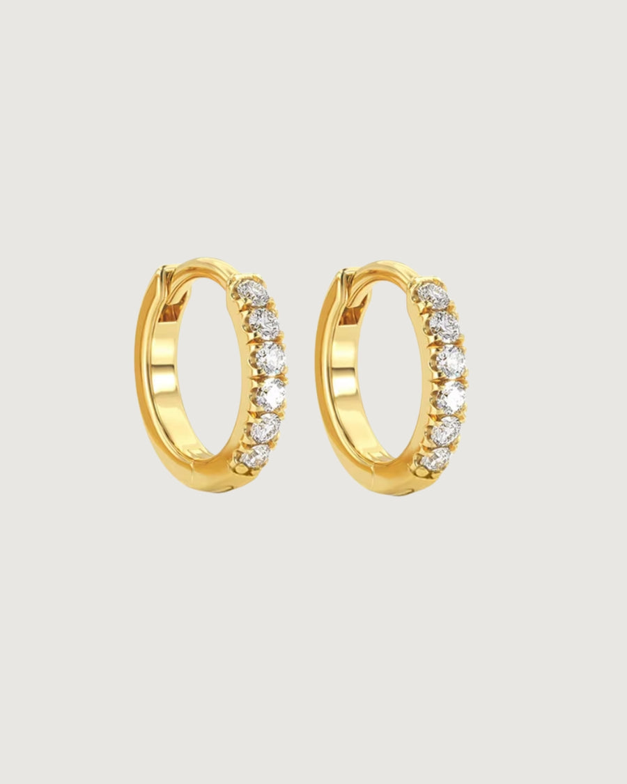 CRYSTAL HUGGIE HOOP EARRINGS 8MM 18K GOLD PVD - STUDIO JO STORE  