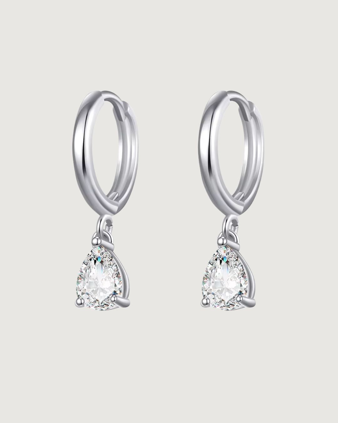 PEAR-CUT CRYSTAL DANGLE HUGGIE HOOP EARRINGS SILVER - STUDIO JO STORE  