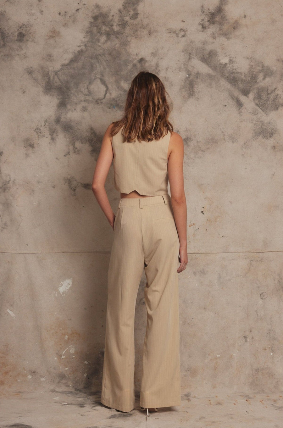 PIPPA RIDLEY - KADIE VEST BEIGE PINSTRIPE - STUDIO JO STORE  