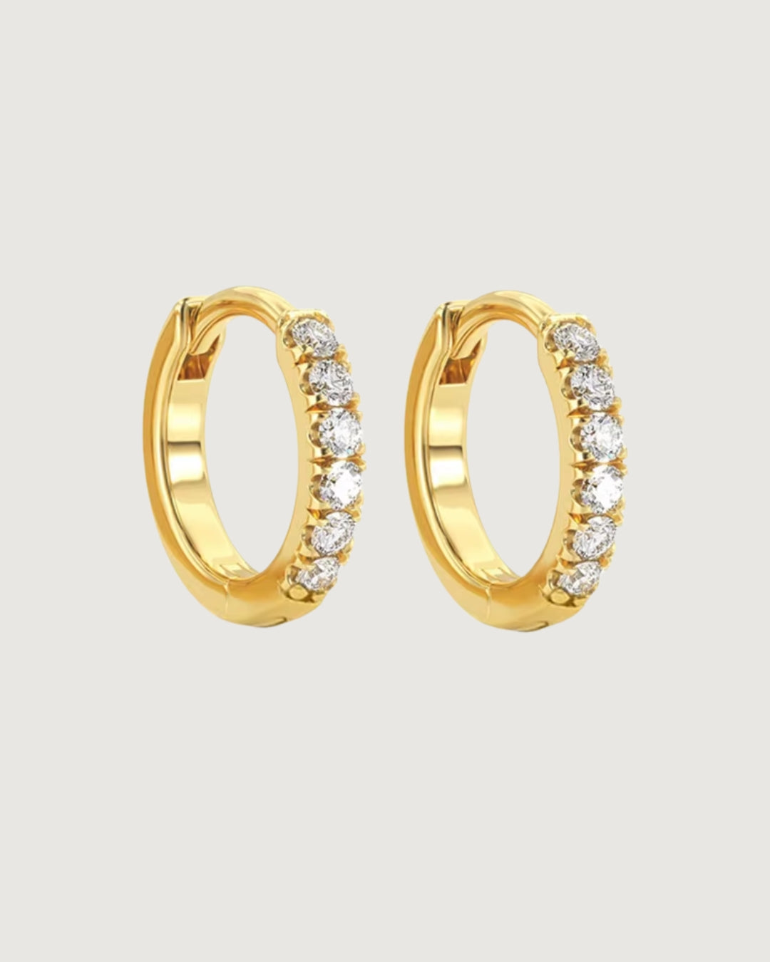 CRYSTAL HUGGIE HOOP EARRINGS 10MM 18K GOLD PVD - STUDIO JO STORE  