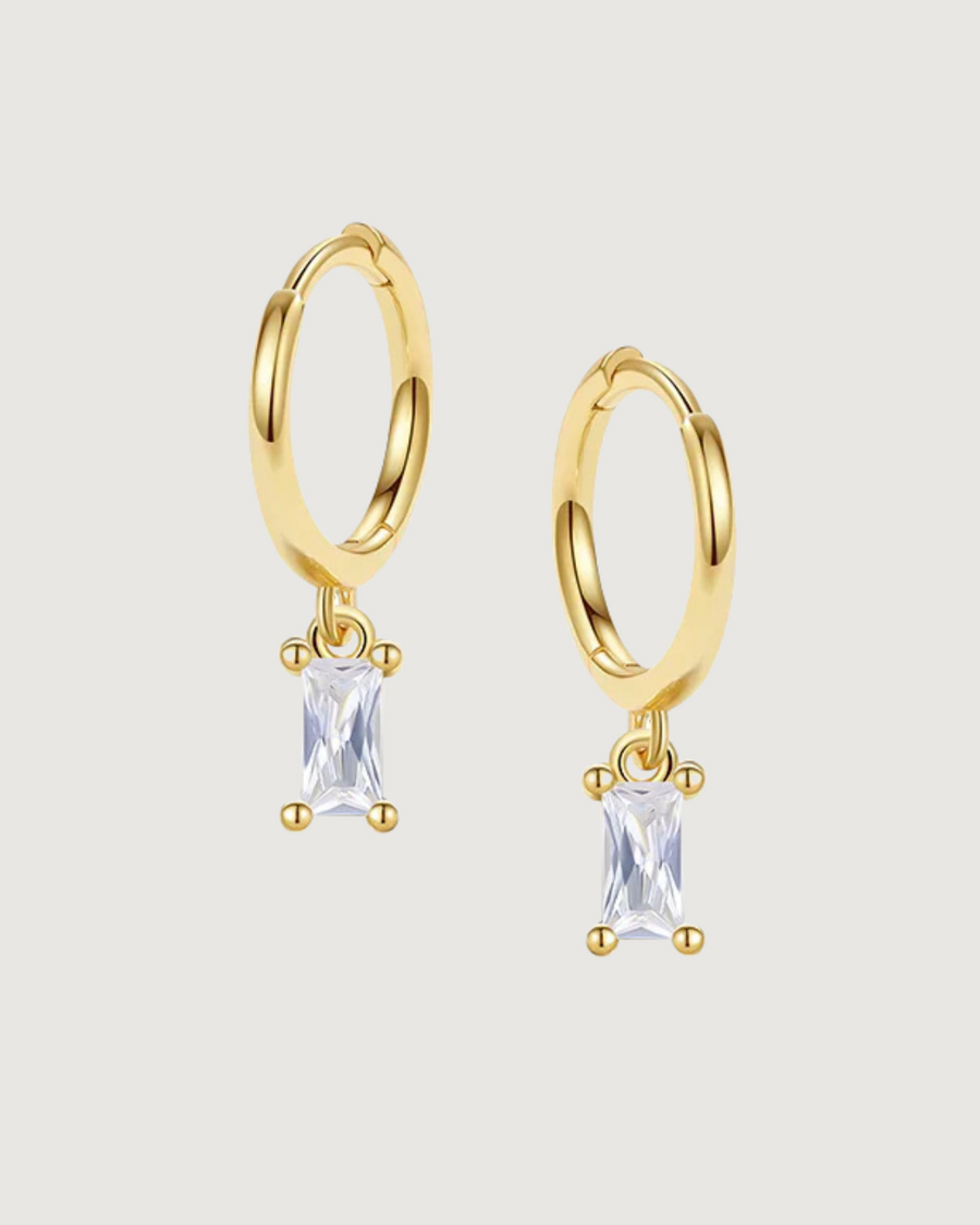 ISLA BAGUETTE HOOP EARRINGS CLEAR CRYSTAL 18K GOLD PVD PLATED - STUDIO JO STORE  