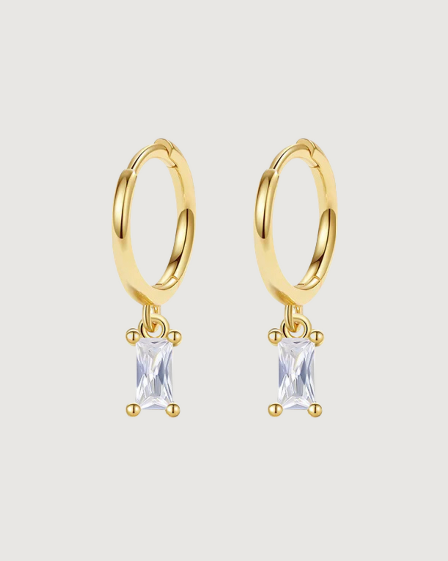 ISLA BAGUETTE HOOP EARRINGS CLEAR CRYSTAL 18K GOLD PVD PLATED - STUDIO JO STORE  
