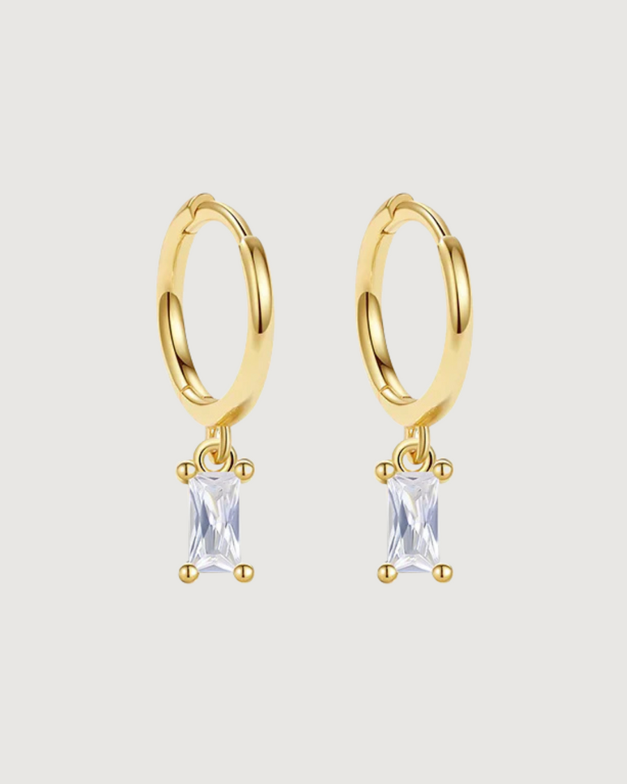 ISLA BAGUETTE HOOP EARRINGS CLEAR CRYSTAL 18K GOLD PVD PLATED - STUDIO JO STORE  