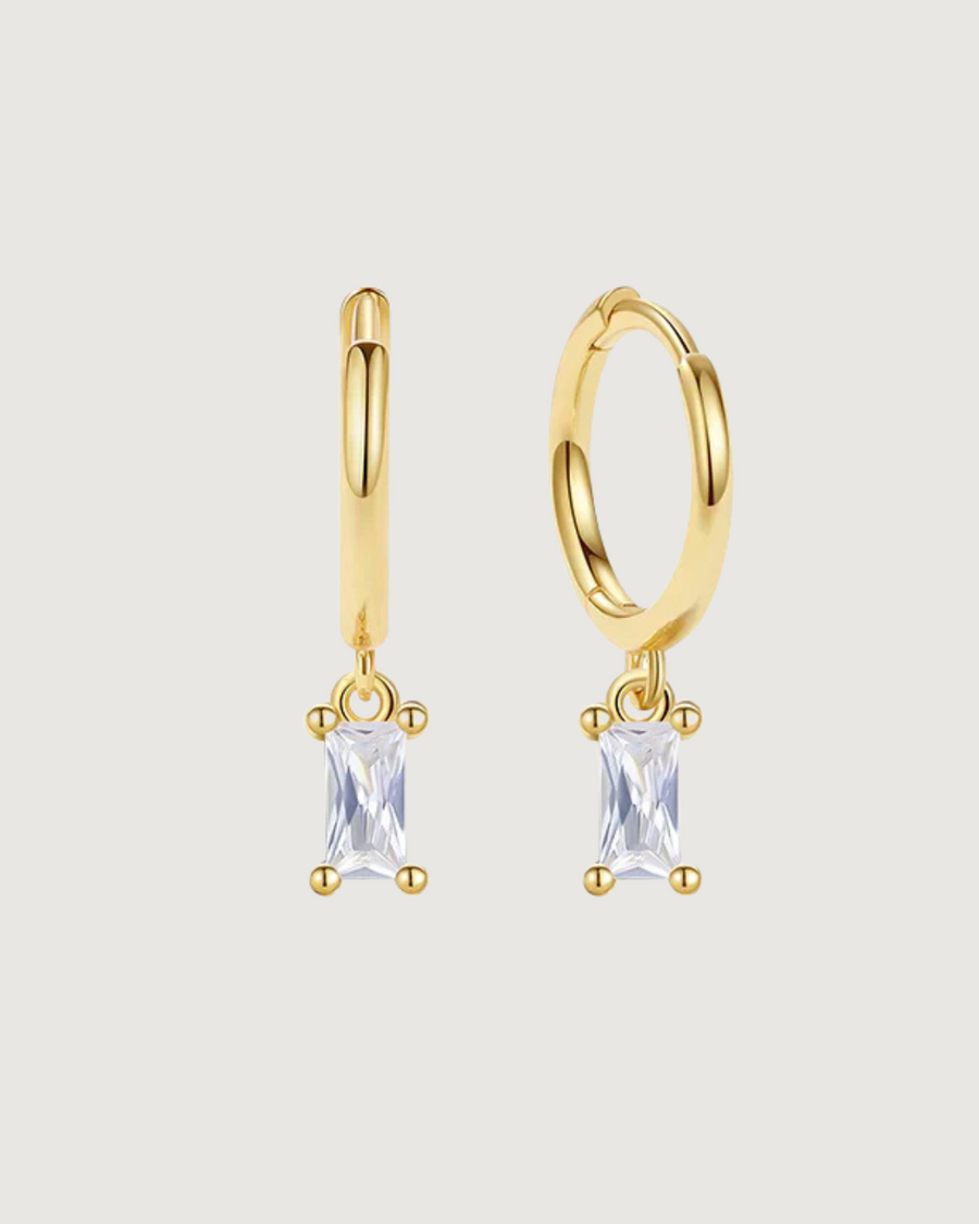 ISLA BAGUETTE HOOP EARRINGS CLEAR CRYSTAL 18K GOLD PVD PLATED - STUDIO JO STORE  