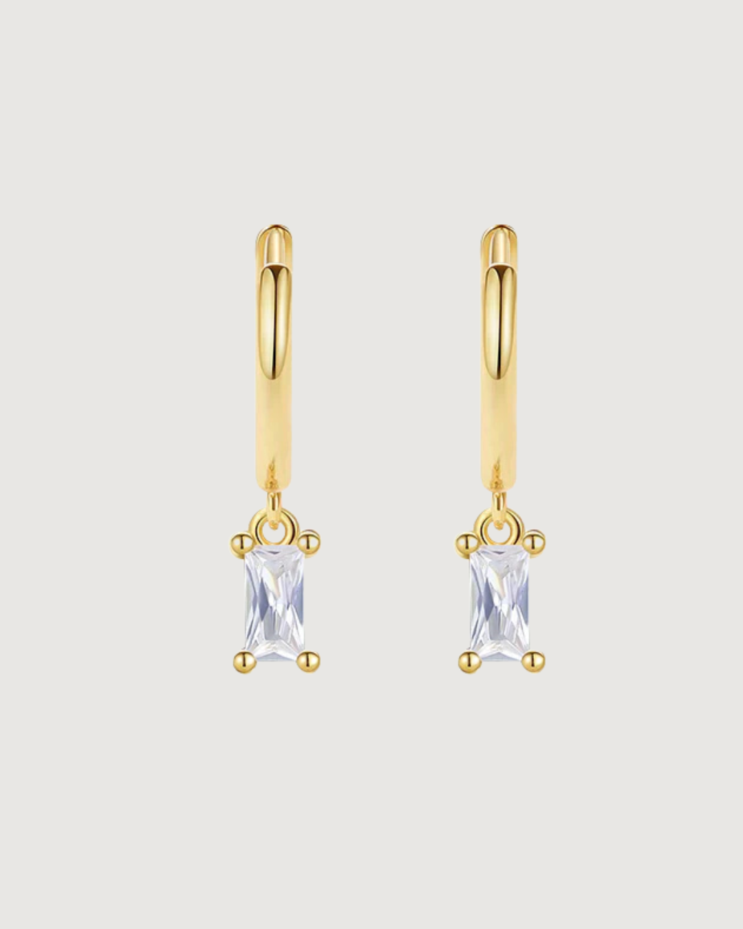 ISLA BAGUETTE HOOP EARRINGS CLEAR CRYSTAL 18K GOLD PVD PLATED - STUDIO JO STORE  