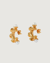 Thumbnail for Textured Pearl & Stone Stud Hoops - STUDIO JO STORE  