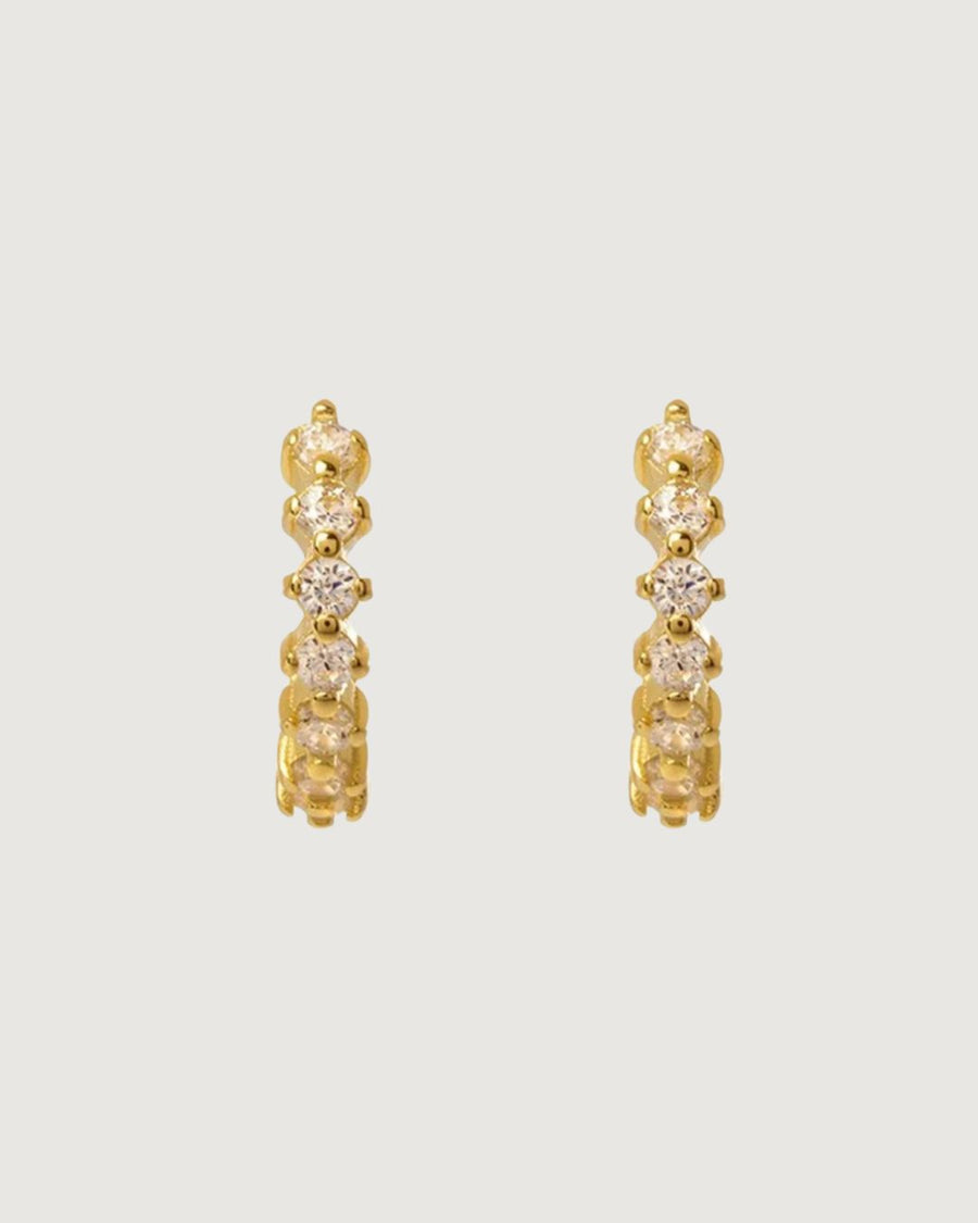 HAYLEY HUGGIE HOOP EARRINGS WHITE ZIRCON 18K GOLD - STUDIO JO STORE  