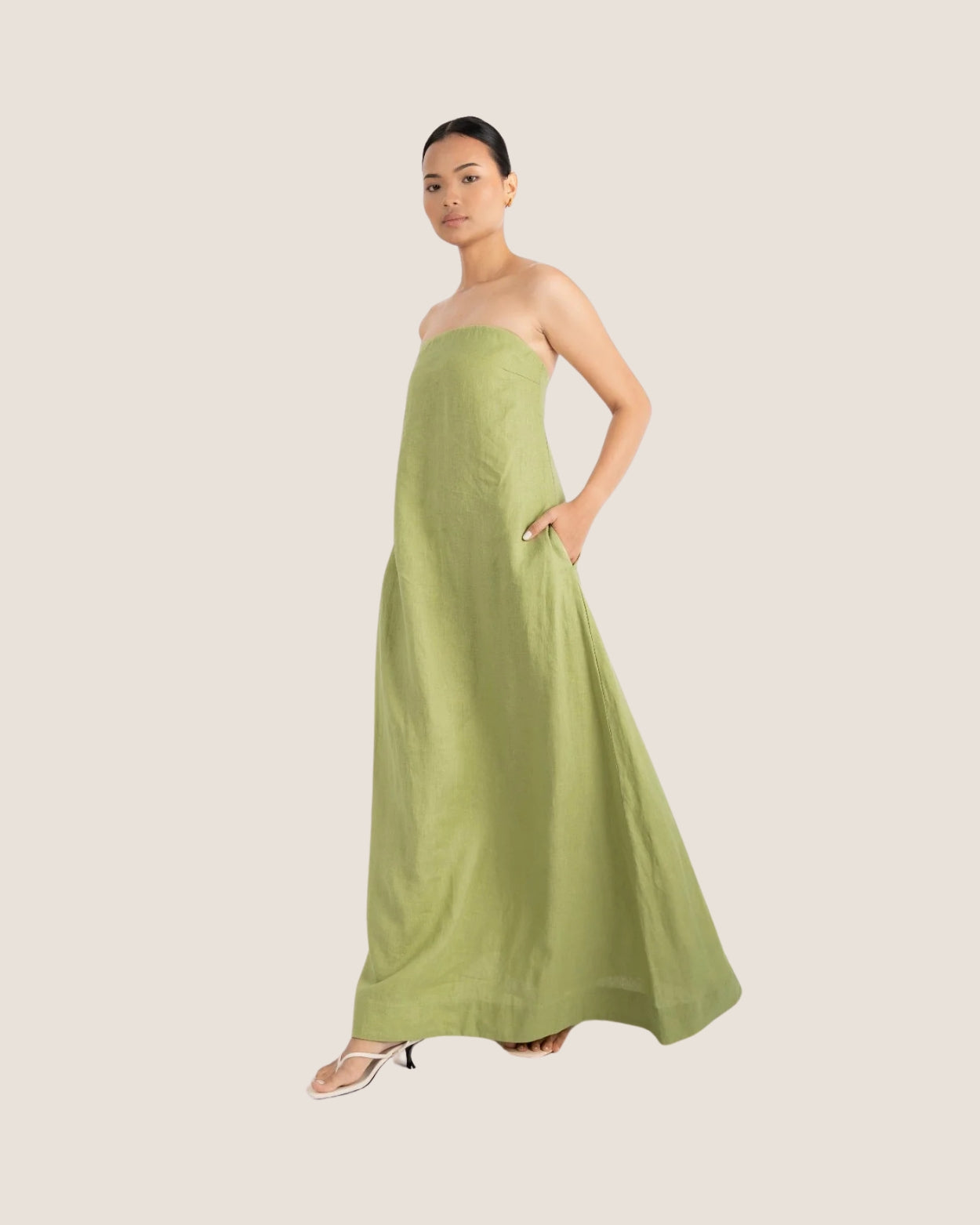 NAYA STRAPLESS DRESS FOREST GREEN