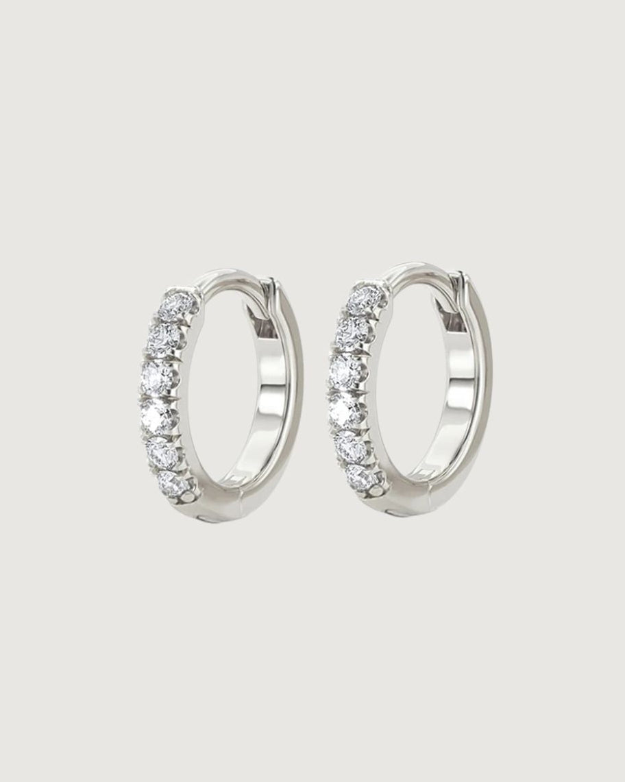 10MM CRYSTAL HUGGIE HOOP EARRINGS SILVER - STUDIO JO STORE  