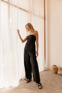 Thumbnail for FLORENCE WIDELEG LINEN PANT BLACK - STUDIO JO STORE  