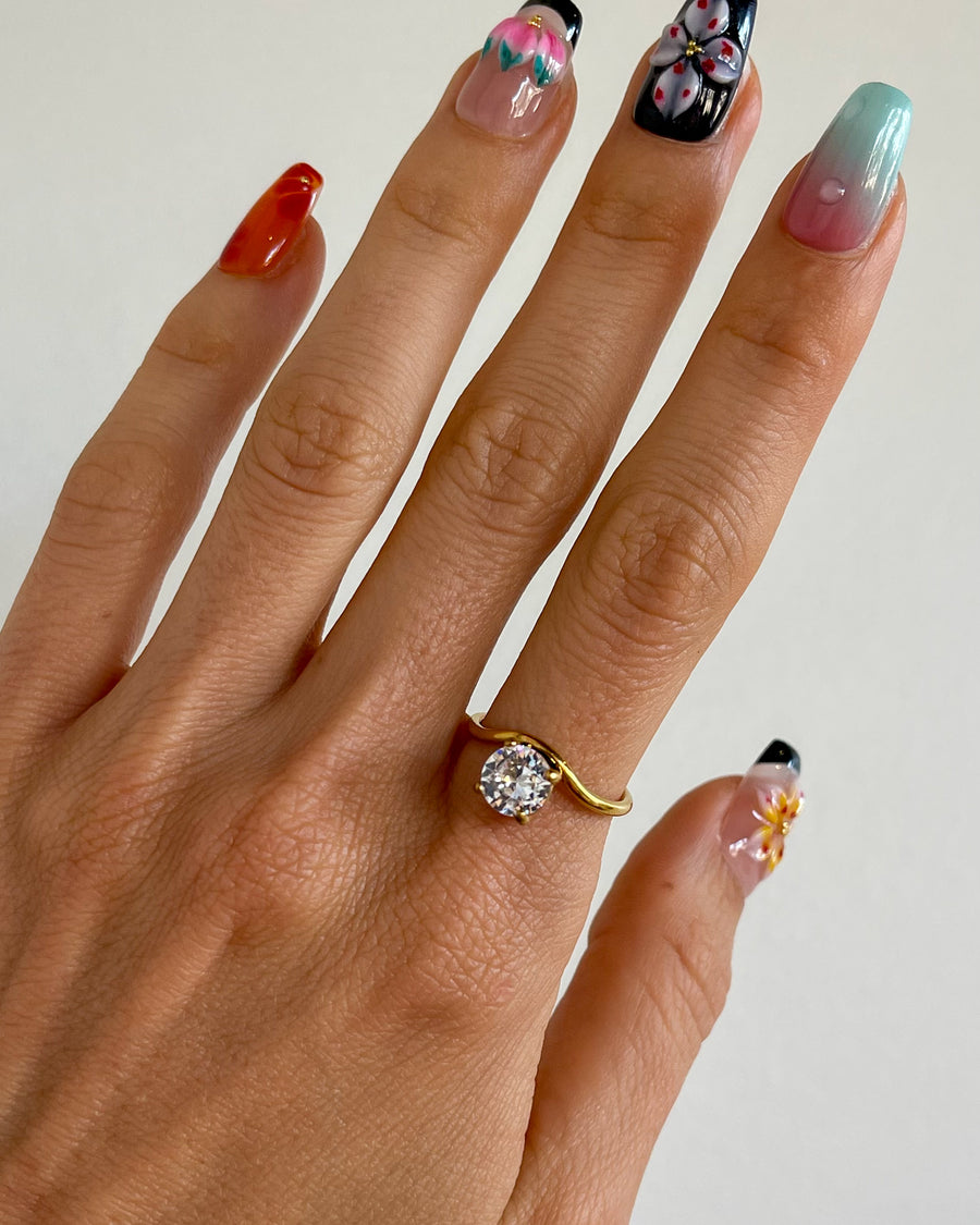 ROUND ZIRCONIA SOLITAIRE RING 18K GOLD PVD - STUDIO JO STORE  