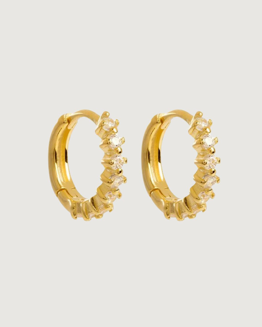 HAYLEY HUGGIE HOOP EARRINGS WHITE ZIRCON 18K GOLD - STUDIO JO STORE  