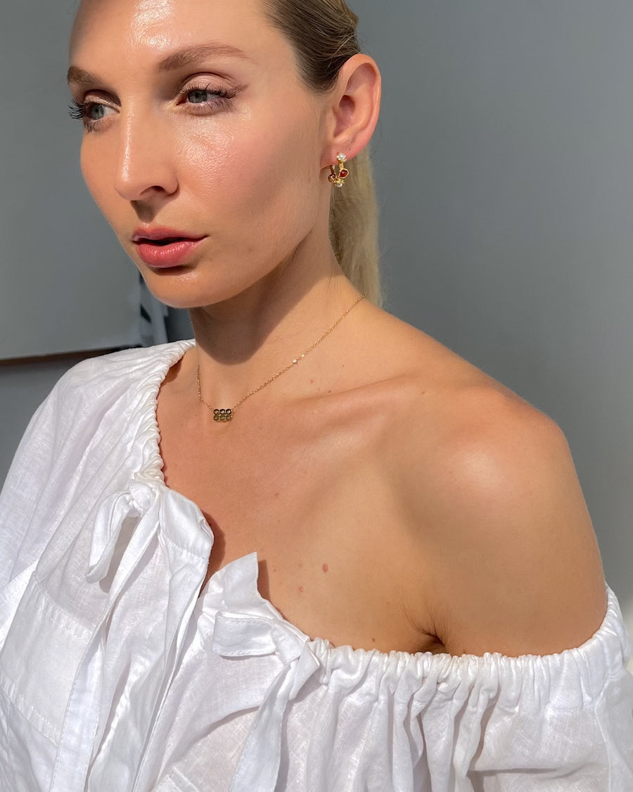 Textured Pearl & Stone Stud Hoops - STUDIO JO STORE  