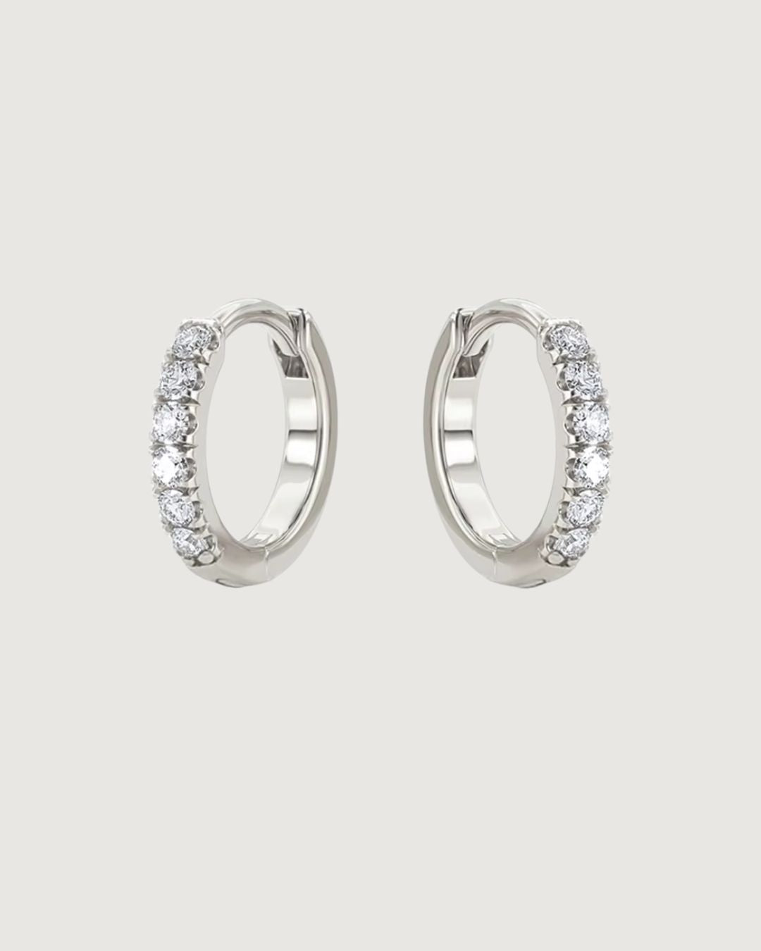 CRYSTAL HUGGIE HOOP EARRINGS 8MM SILVER - STUDIO JO STORE  