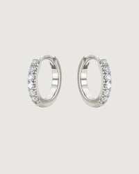 Thumbnail for CRYSTAL HUGGIE HOOP EARRINGS 8MM SILVER - STUDIO JO STORE  