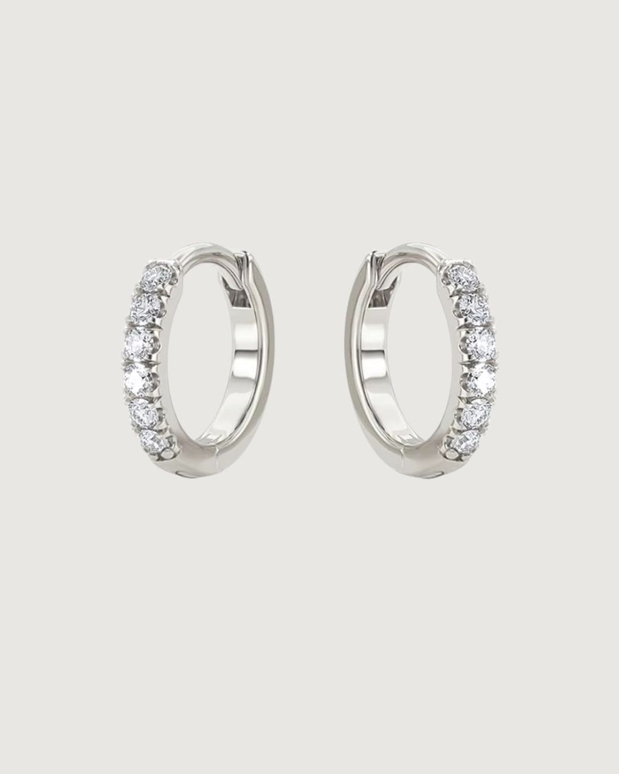 CRYSTAL HUGGIE HOOP EARRINGS 8MM SILVER - STUDIO JO STORE  