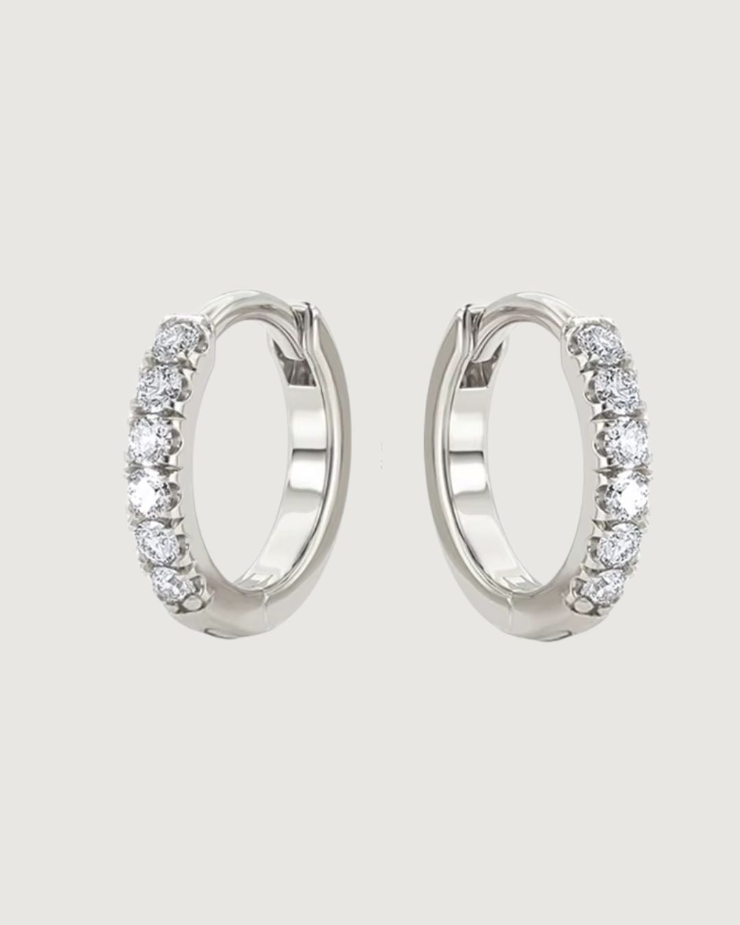CRYSTAL HUGGIE HOOP EARRINGS 10MM SILVER - STUDIO JO STORE  