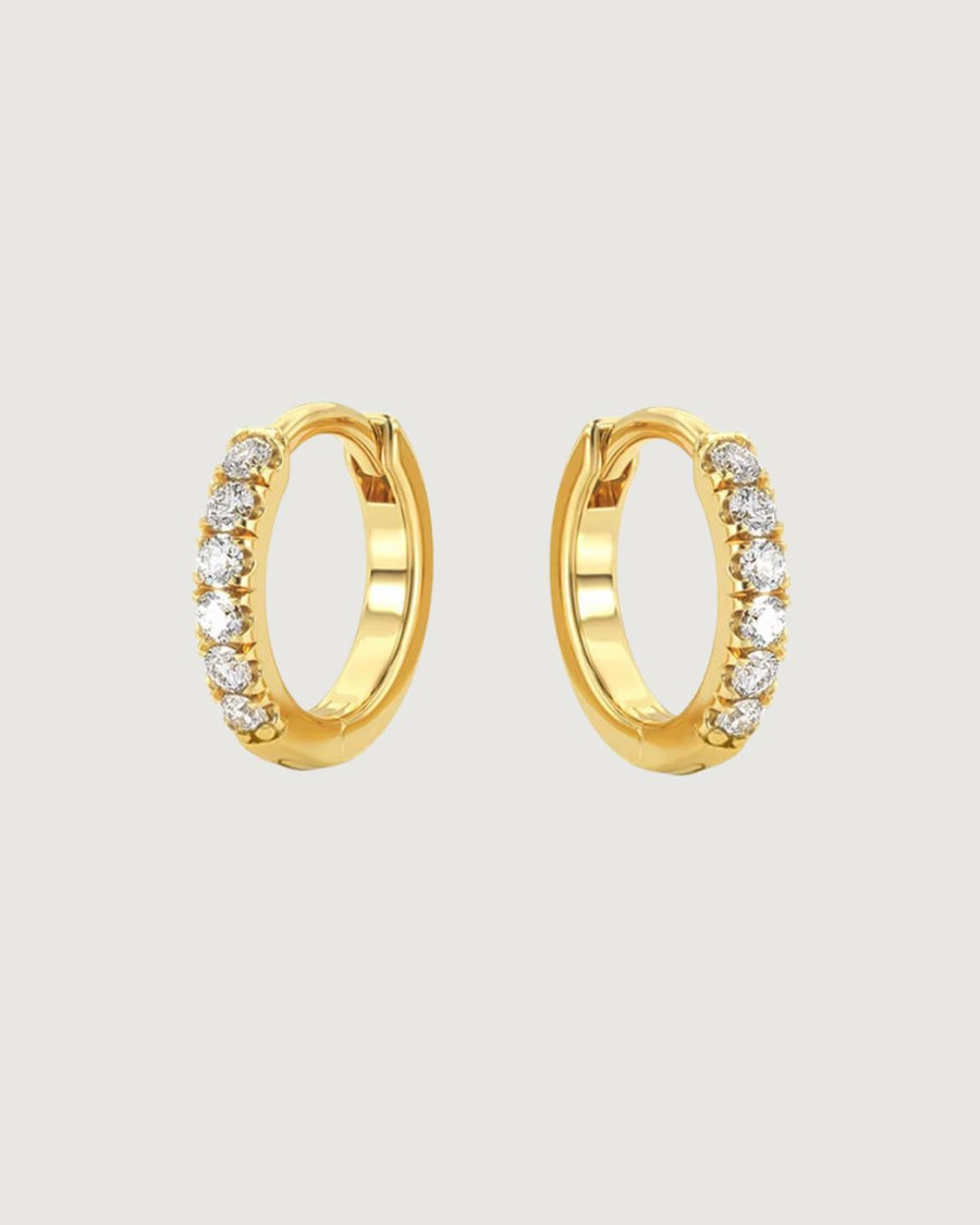 CRYSTAL HUGGIE HOOP EARRINGS 8MM 18K GOLD PVD - STUDIO JO STORE  