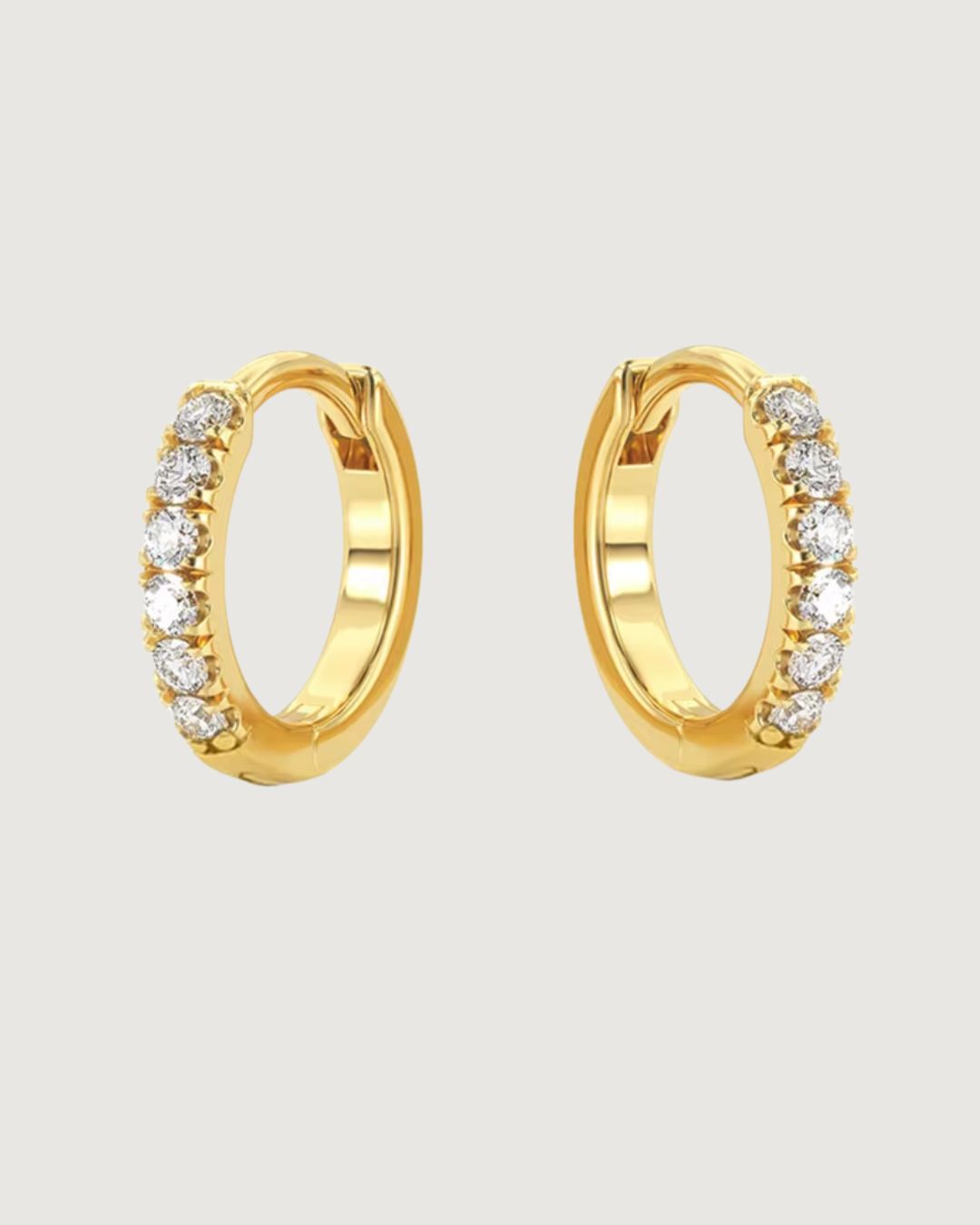 CRYSTAL HUGGIE HOOP EARRINGS 10MM 18K GOLD PVD - STUDIO JO STORE  