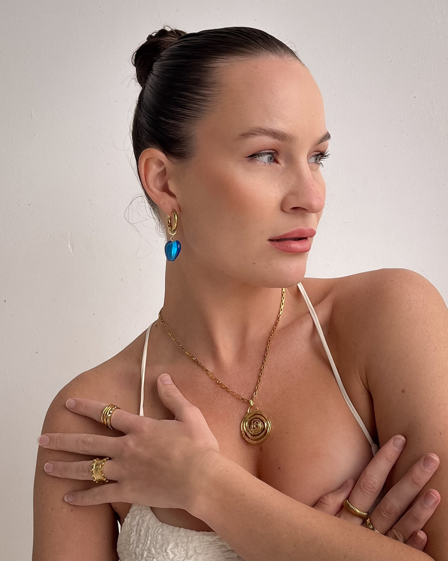 OCEAN WAVE HEART DROP EARRINGS BLUE