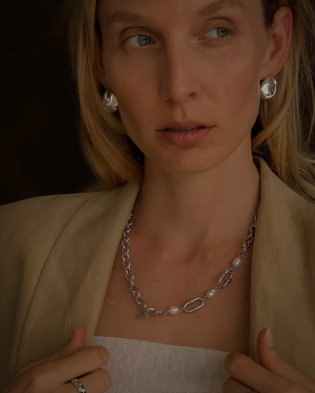 MARGOT FRESH WATER PEARL CHAIN NECKLACE PLATINUM SILVER