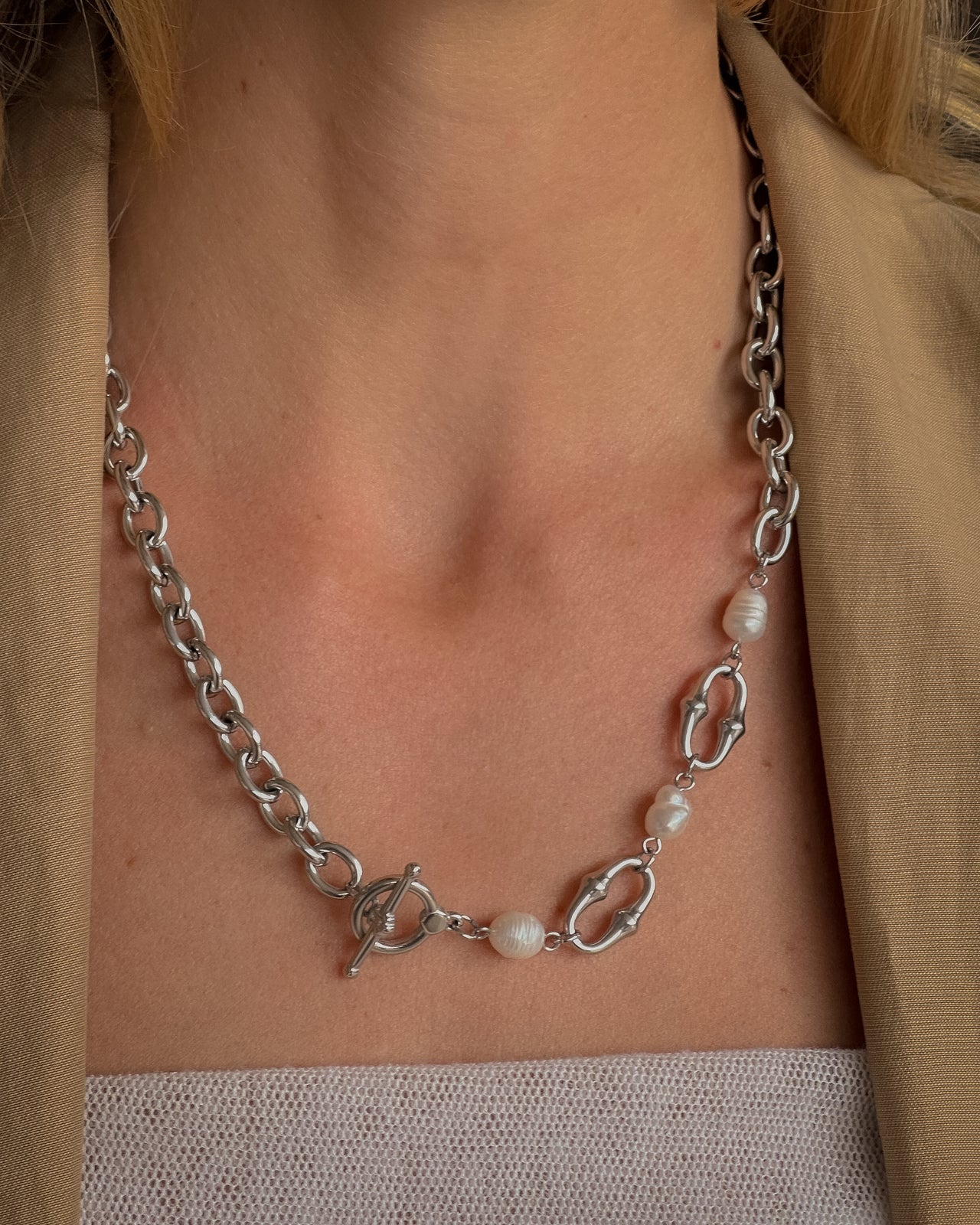 MARGOT FRESH WATER PEARL CHAIN NECKLACE PLATINUM SILVER
