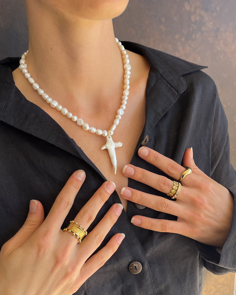 Celestia Cross Pearl Necklace - Natural Freshwater Pearls - STUDIO JO STORE  
