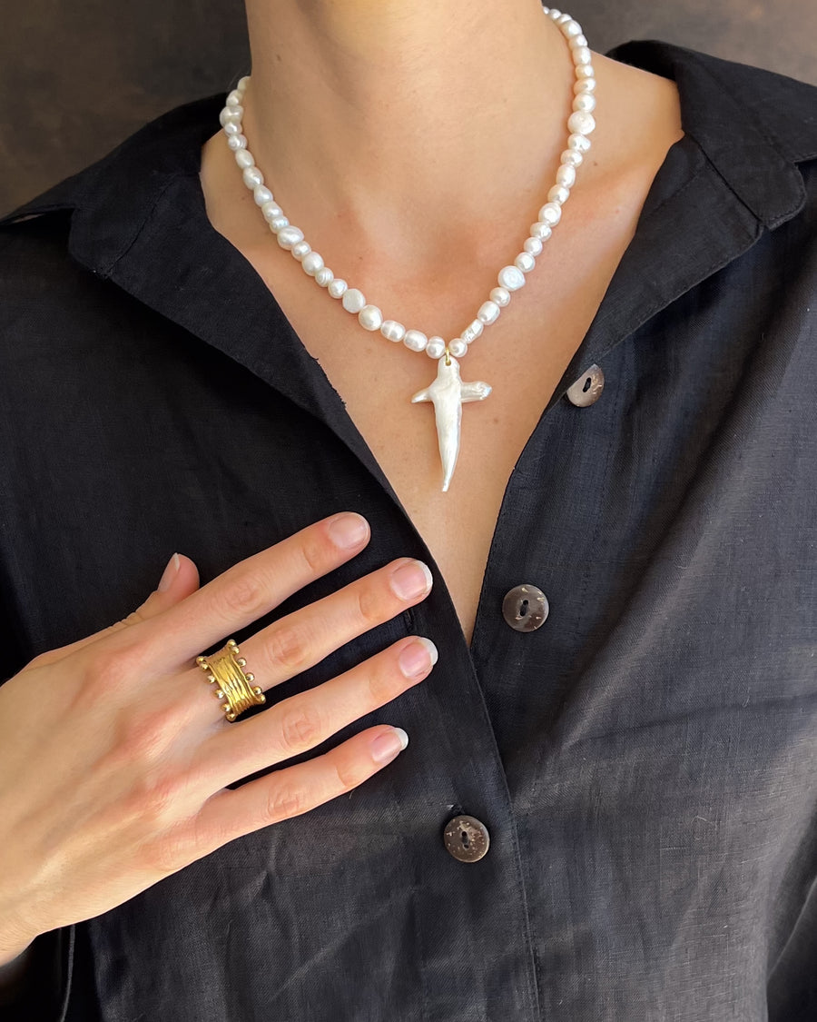 Celestia Cross Pearl Necklace - Natural Freshwater Pearls - STUDIO JO STORE  