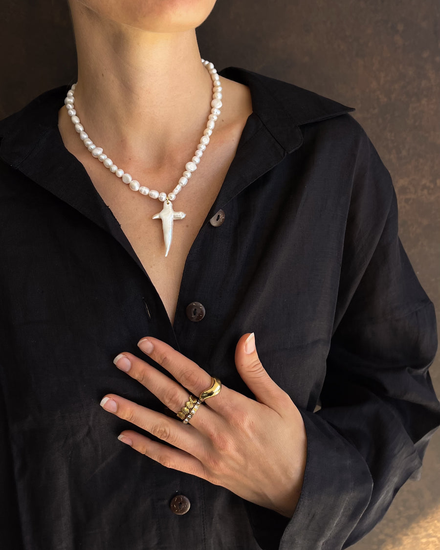 Celestia Cross Pearl Necklace - Natural Freshwater Pearls - STUDIO JO STORE  