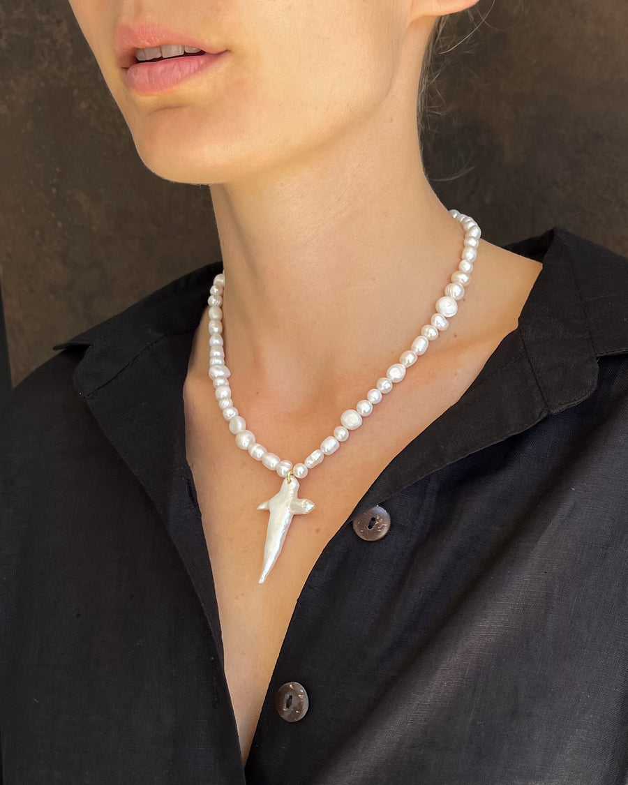 Celestia Cross Pearl Necklace - Natural Freshwater Pearls - STUDIO JO STORE  