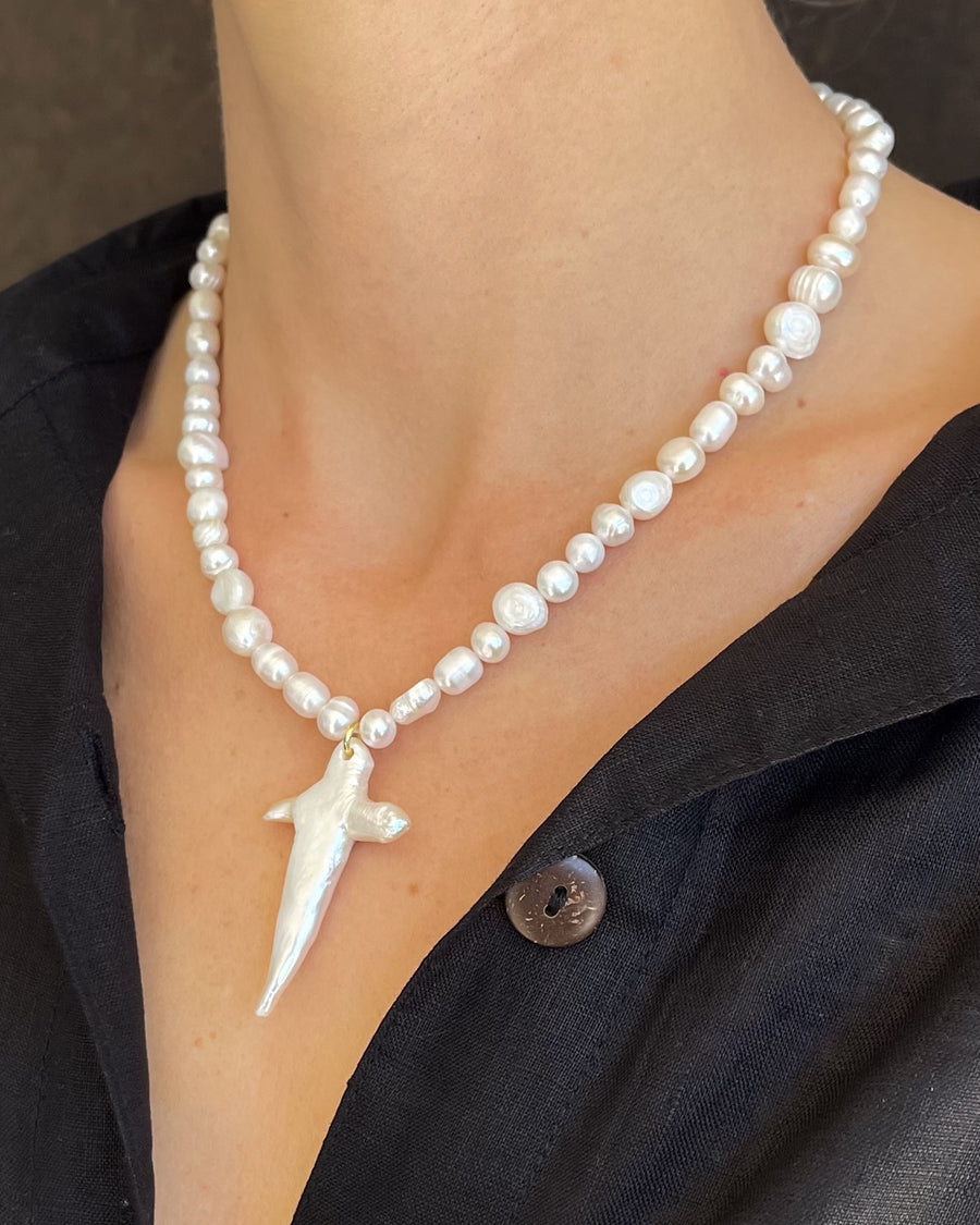 Celestia Cross Pearl Necklace - Natural Freshwater Pearls - STUDIO JO STORE  