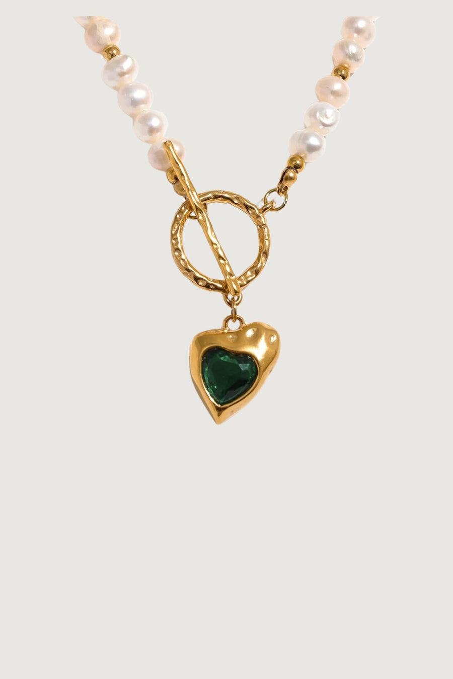 GOLD HEART FRESHWATER PEARL NECKLACE GREEN STONE - STUDIO JO STORE  