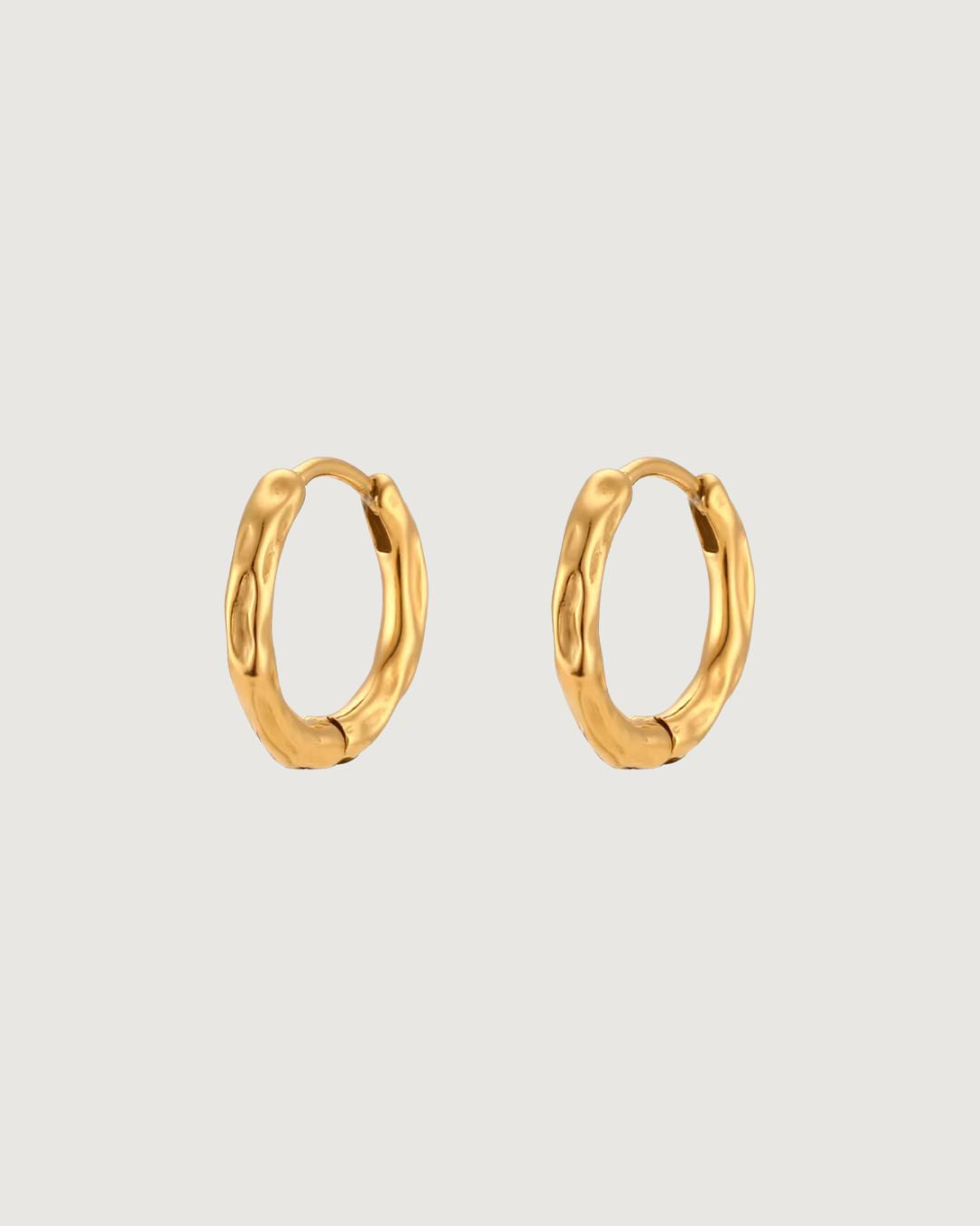 Organic Hammered Mini Hoops – 15mm 18K Gold PVD